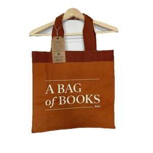 Barnes & Noble Inversion Organic Cotton Tote Bag Of Books Rust Cream 14x15"